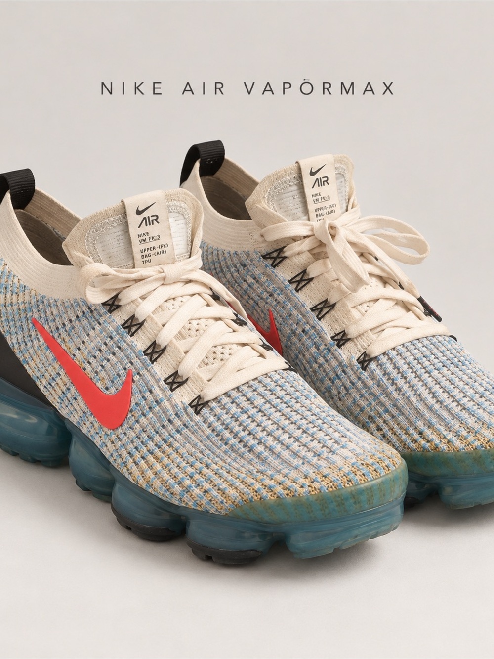 Nike Air VaporMax Flyknit 3 Sneakers, Size 10.5, Blue/White/Coral